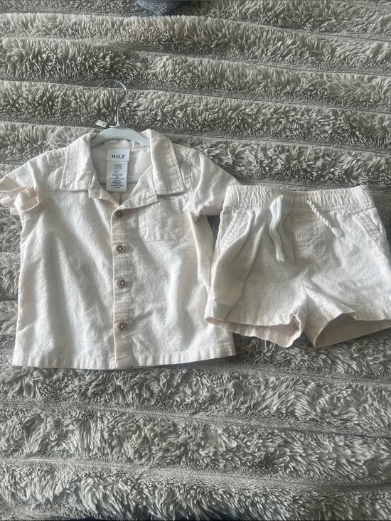 Wilt Other - WILT Cream Short-Sleeve Button Shirt & Drawstring Shorts Set